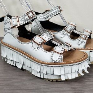 Julien David Fringe Platform Sandal, White Leather, Womens Size 6 & 7